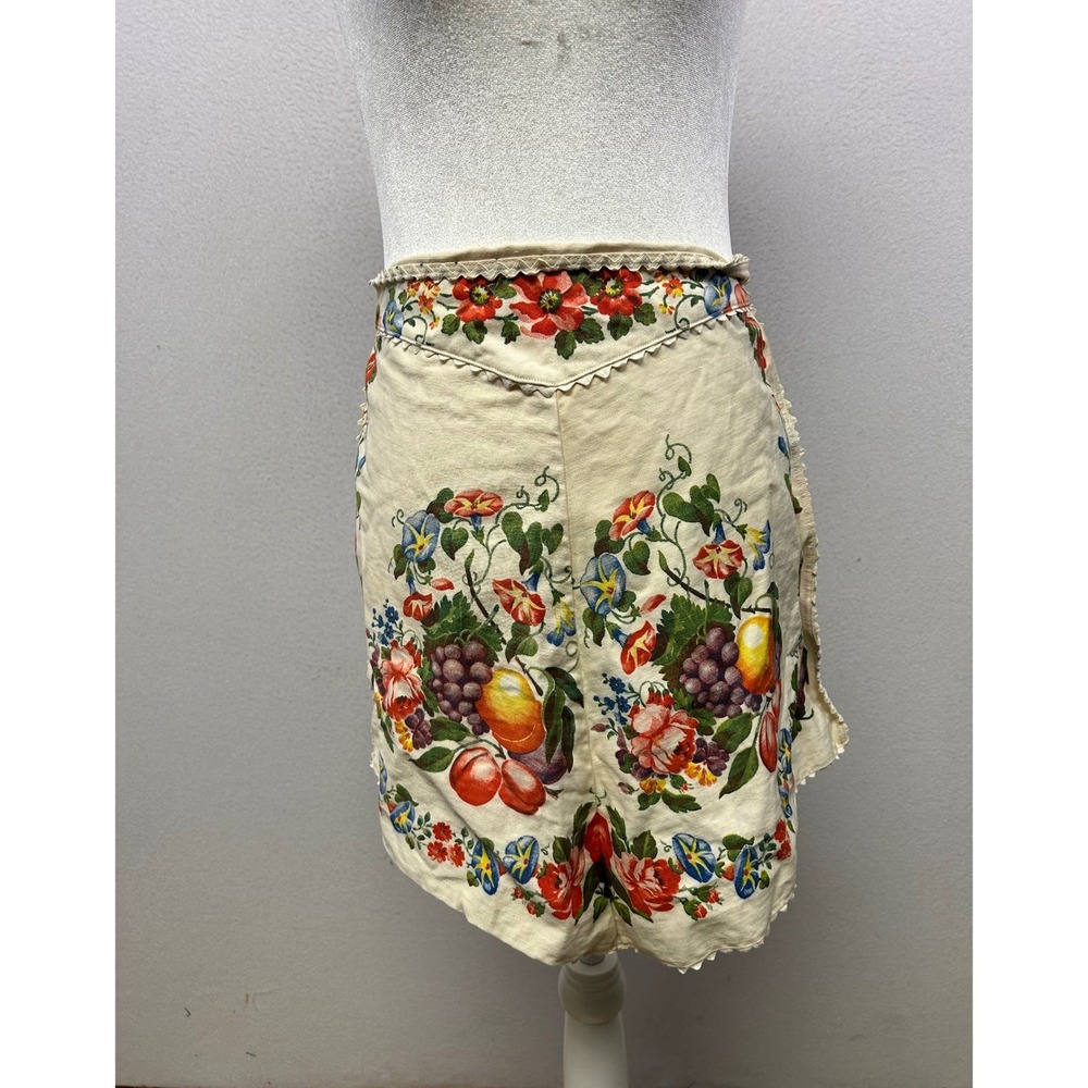 Vintage Cottagecore Kids OS Cream Fruit Floral Rickrack Half Apron